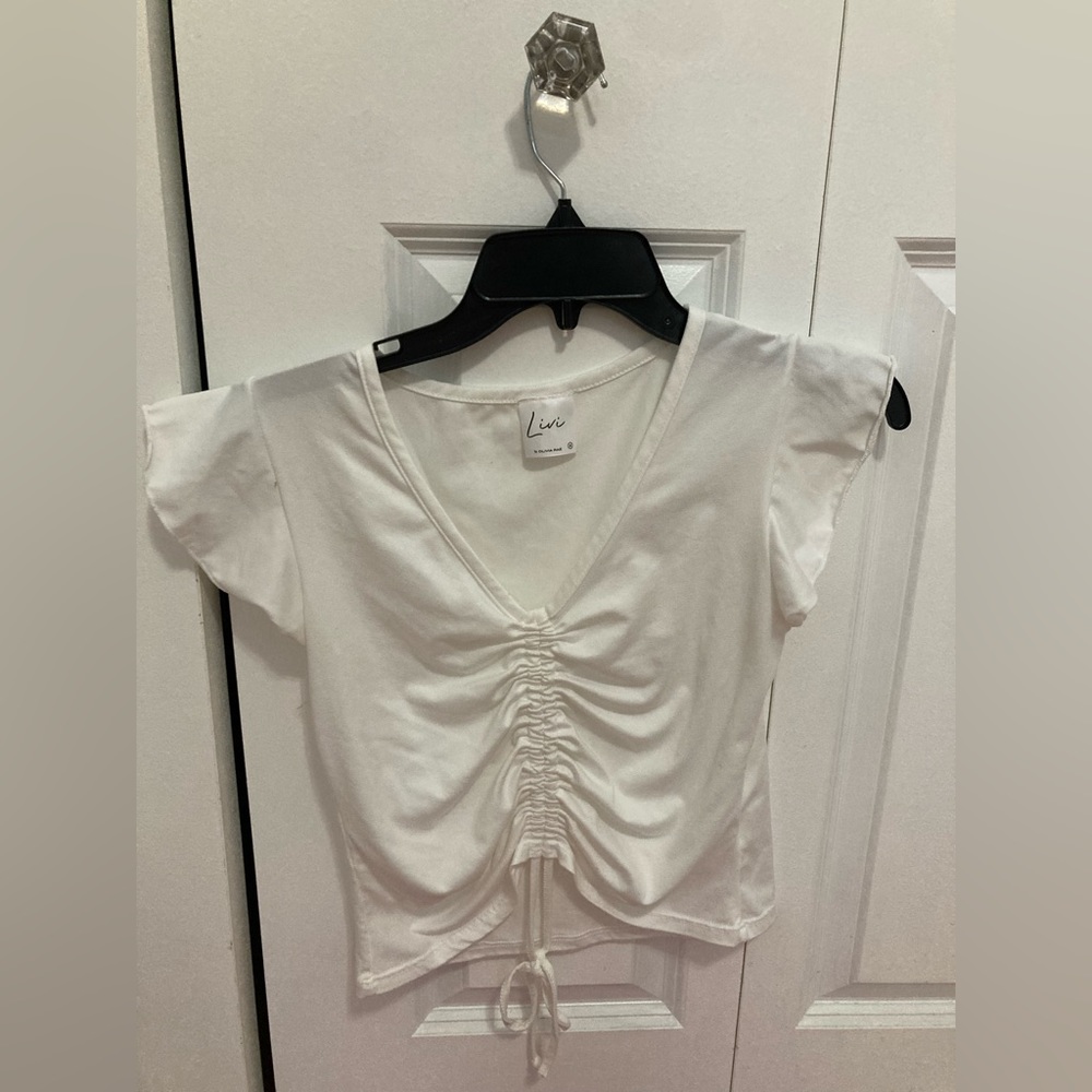Livi by Olivia Rae Neutral Short Sleeve Ribbed Crop Top size Large